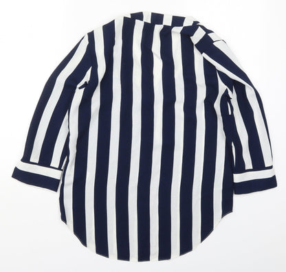 F&F Womens Blue Striped Polyester Basic Blouse Size 8 V-Neck