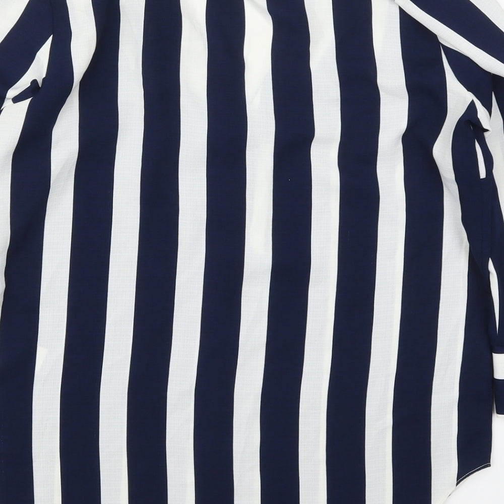 F&F Womens Blue Striped Polyester Basic Blouse Size 8 V-Neck