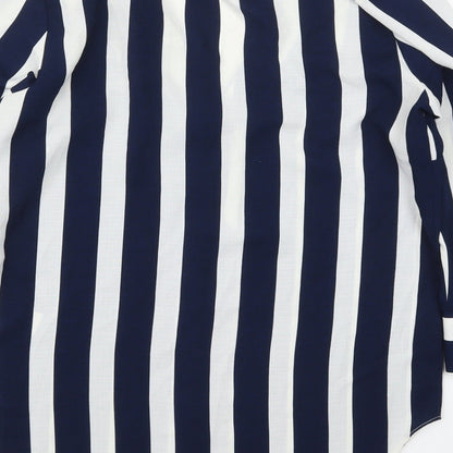 F&F Womens Blue Striped Polyester Basic Blouse Size 8 V-Neck