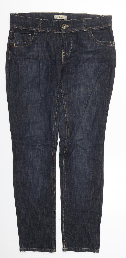 NEXT Womens Blue  Cotton Skinny Jeans Size 12 L30 in Regular Button