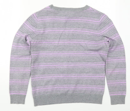 John Lewis Womens Purple V-Neck Striped Viscose Pullover Jumper Size 14