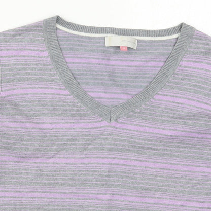 John Lewis Womens Purple V-Neck Striped Viscose Pullover Jumper Size 14