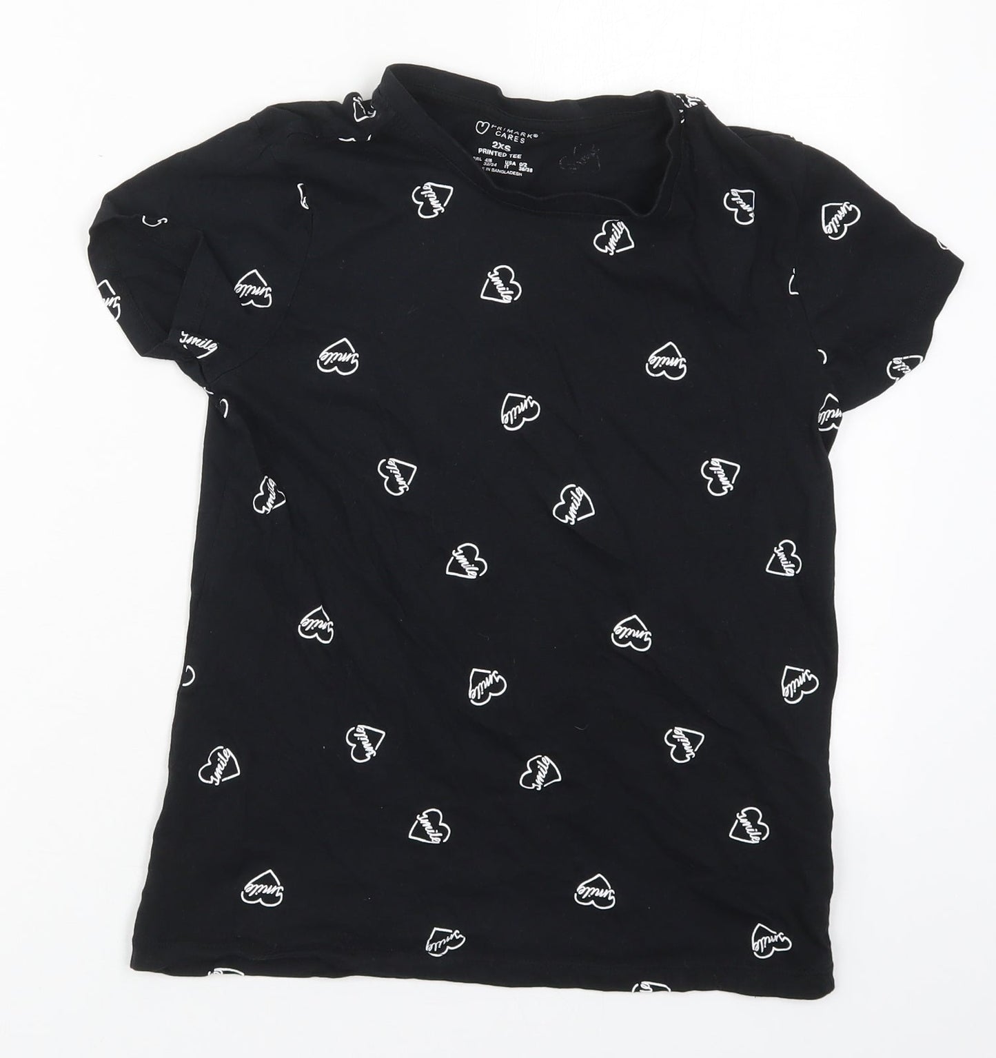 Primark Womens Black  Cotton Basic T-Shirt Size 4 Crew Neck - Smile