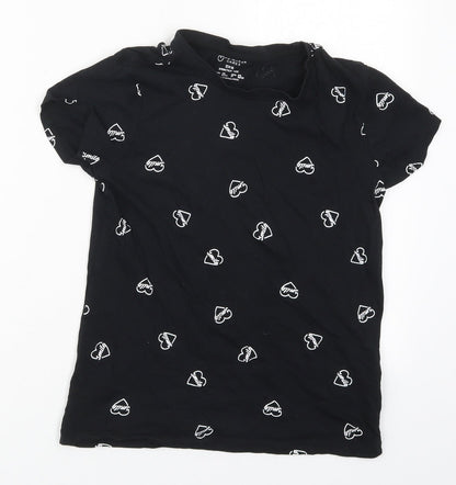 Primark Womens Black  Cotton Basic T-Shirt Size 4 Crew Neck - Smile
