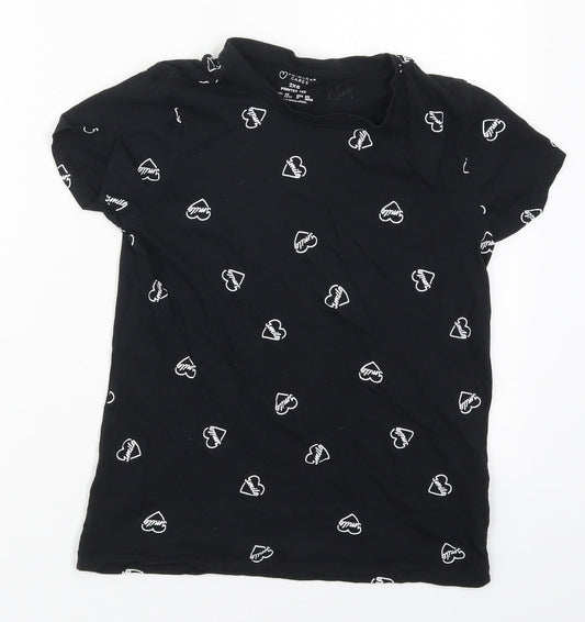 Primark Womens Black  Cotton Basic T-Shirt Size 4 Crew Neck - Smile