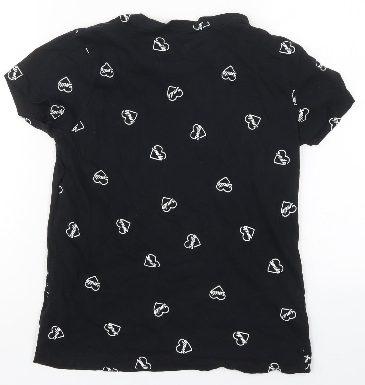 Primark Womens Black  Cotton Basic T-Shirt Size 4 Crew Neck - Smile