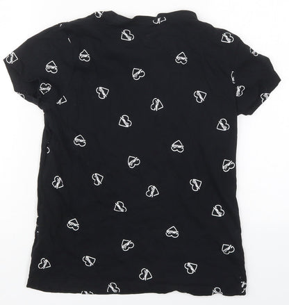 Primark Womens Black  Cotton Basic T-Shirt Size 4 Crew Neck - Smile