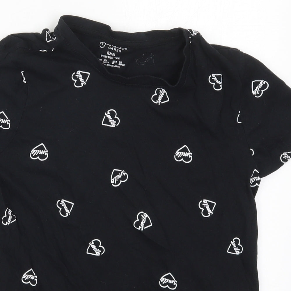 Primark Womens Black  Cotton Basic T-Shirt Size 4 Crew Neck - Smile