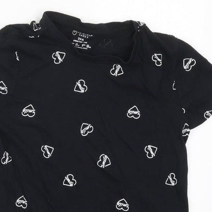 Primark Womens Black  Cotton Basic T-Shirt Size 4 Crew Neck - Smile