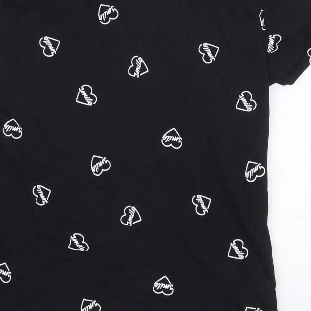 Primark Womens Black  Cotton Basic T-Shirt Size 4 Crew Neck - Smile