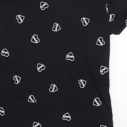 Primark Womens Black  Cotton Basic T-Shirt Size 4 Crew Neck - Smile