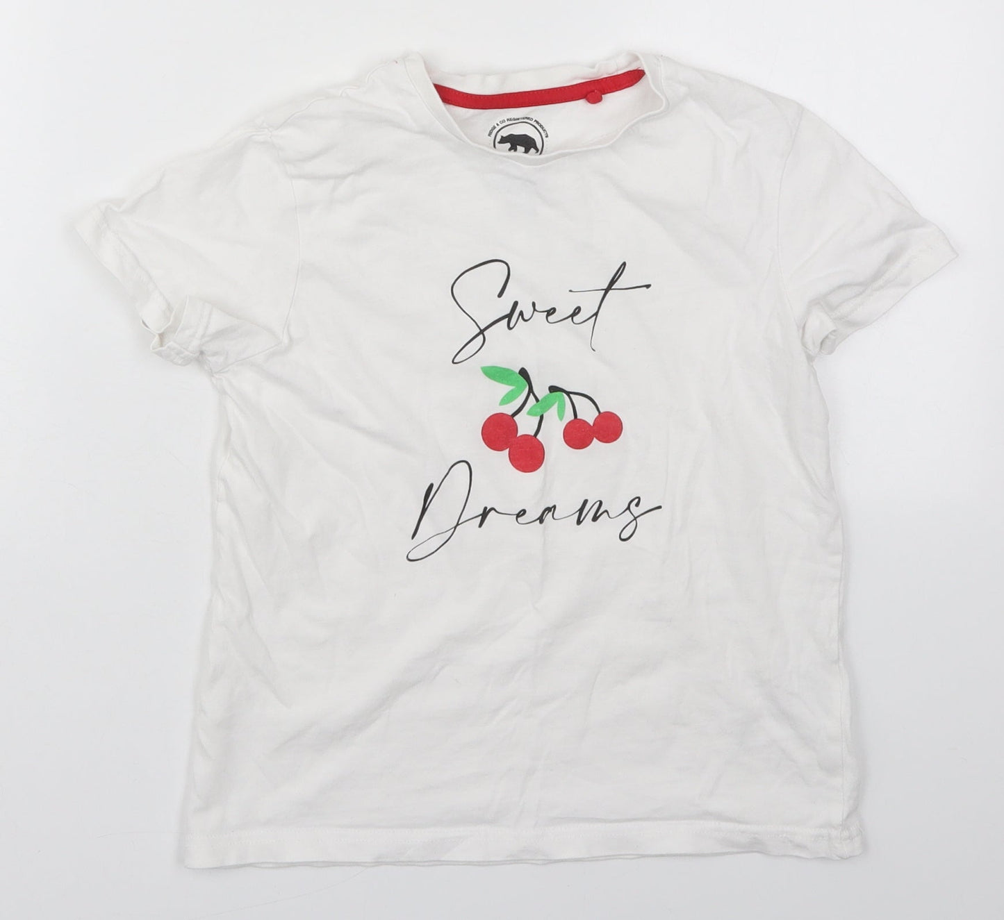 Ridge & Co Girls White  Cotton Basic T-Shirt Size 9-10 Years Crew Neck Pullover - Sweet Dreams