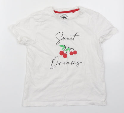 Ridge & Co Girls White  Cotton Basic T-Shirt Size 9-10 Years Crew Neck Pullover - Sweet Dreams