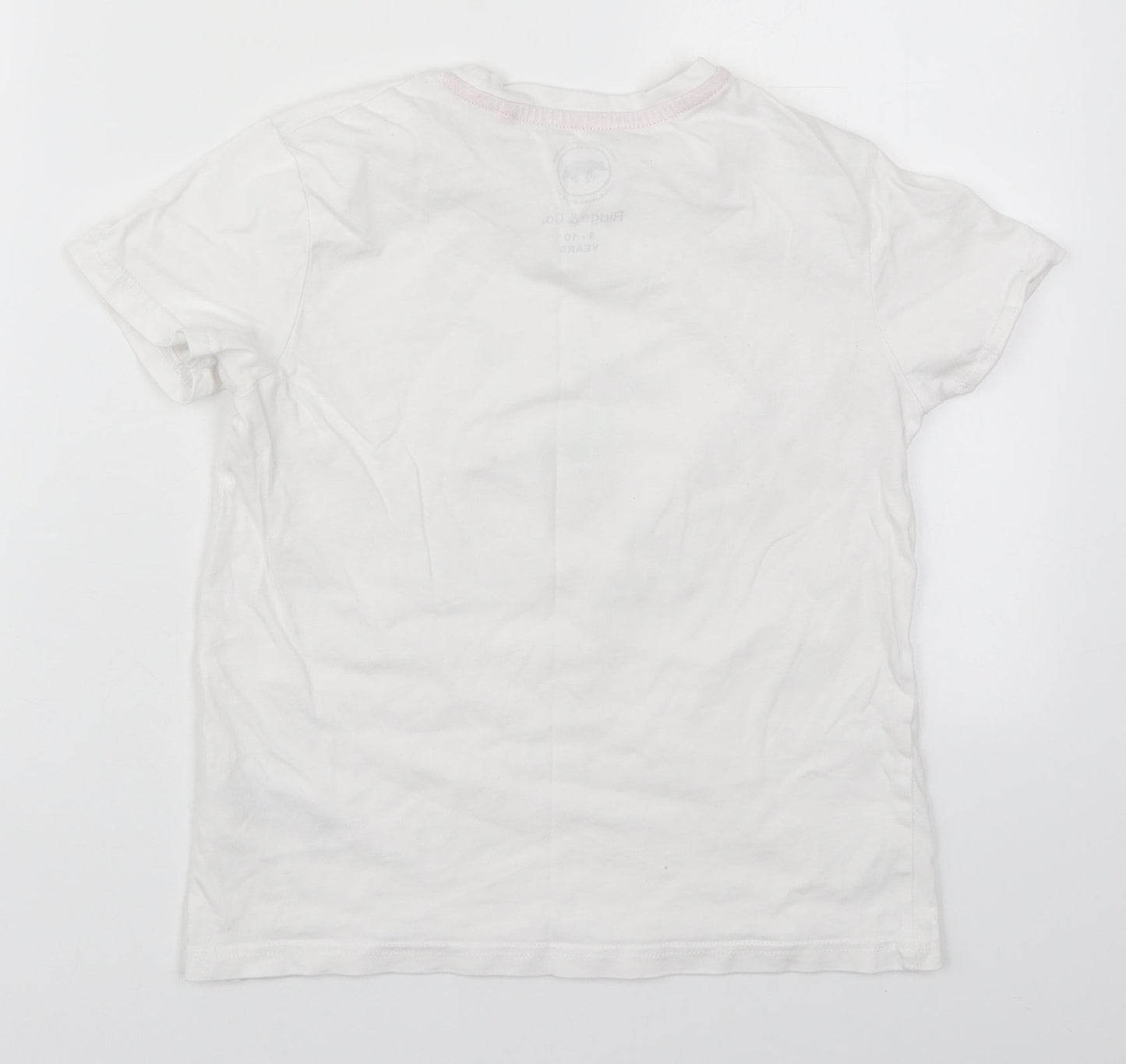 Ridge & Co Girls White  Cotton Basic T-Shirt Size 9-10 Years Crew Neck Pullover - Sweet Dreams