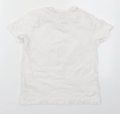 Ridge & Co Girls White  Cotton Basic T-Shirt Size 9-10 Years Crew Neck Pullover - Sweet Dreams