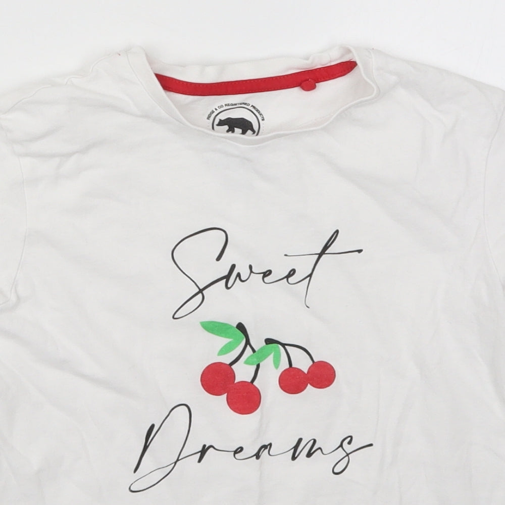 Ridge & Co Girls White  Cotton Basic T-Shirt Size 9-10 Years Crew Neck Pullover - Sweet Dreams