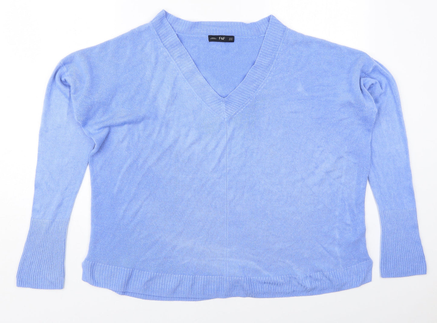 F&F Womens Blue V-Neck  Acrylic Pullover Jumper Size 16