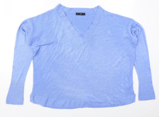 F&F Womens Blue V-Neck  Acrylic Pullover Jumper Size 16