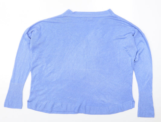 F&F Womens Blue V-Neck  Acrylic Pullover Jumper Size 16