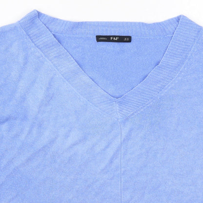 F&F Womens Blue V-Neck  Acrylic Pullover Jumper Size 16