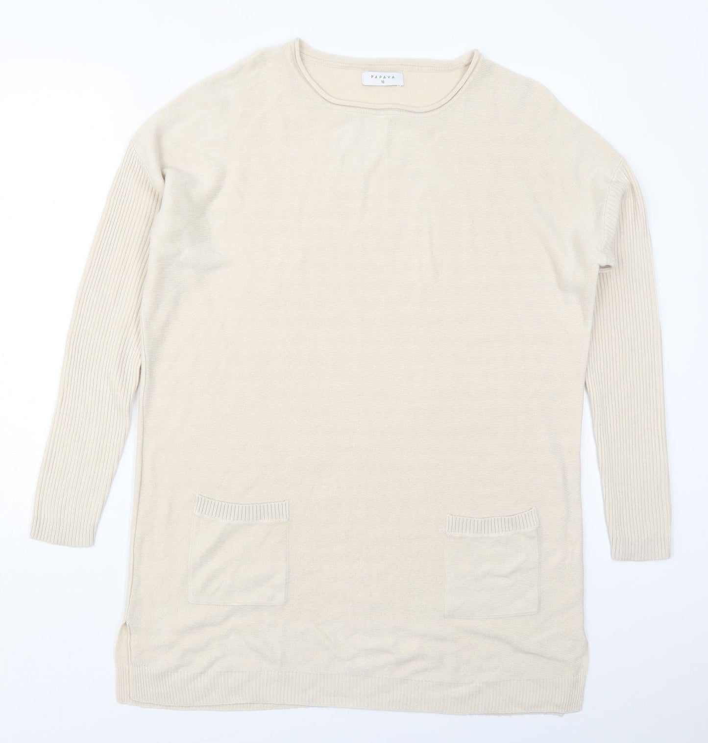 Womens UK Size 10 Papaya Beige Pullover Jumper