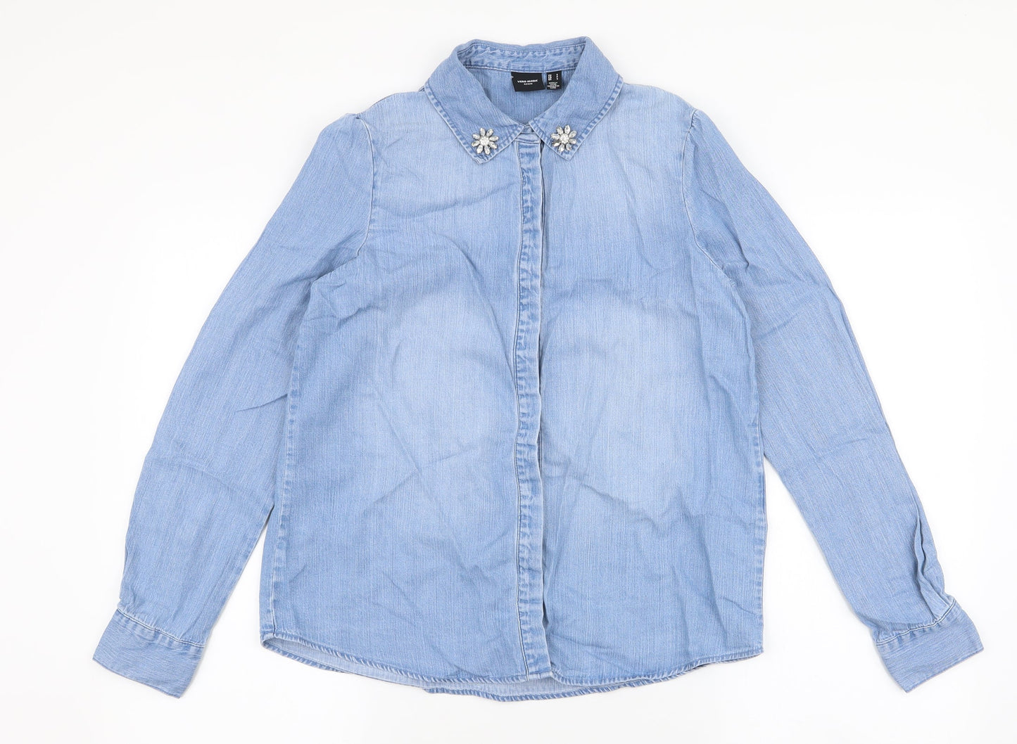 Womens UK Size S Vera Moda Blue Basic Button-Up