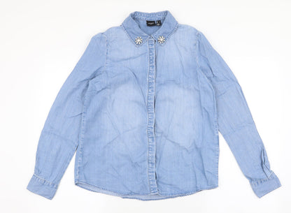 Womens UK Size S Vera Moda Blue Basic Button-Up