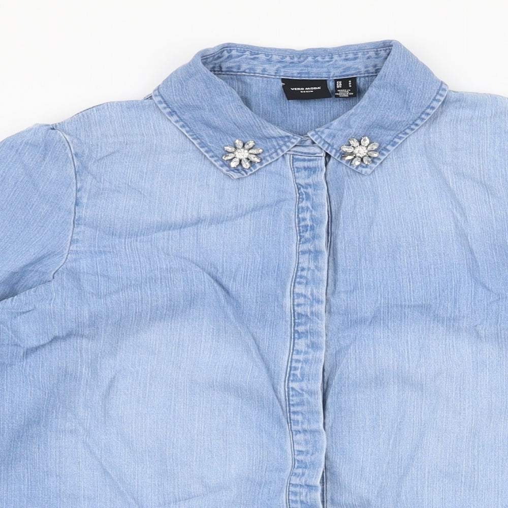 Womens UK Size S Vera Moda Blue Basic Button-Up
