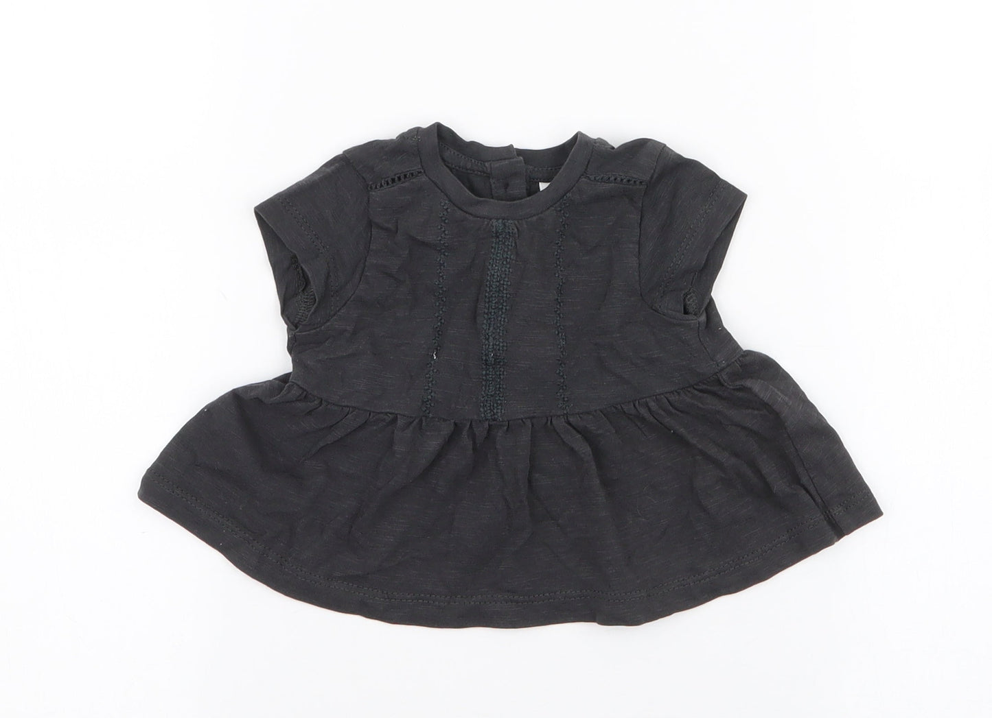 NEXT Girls Grey  100% Cotton Skater Dress  Size Newborn  Round Neck Button - Up to 1 Month