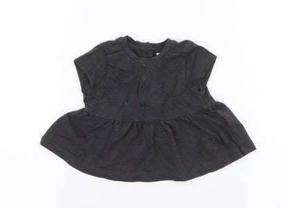 NEXT Girls Grey  100% Cotton Skater Dress  Size Newborn  Round Neck Button - Up to 1 Month