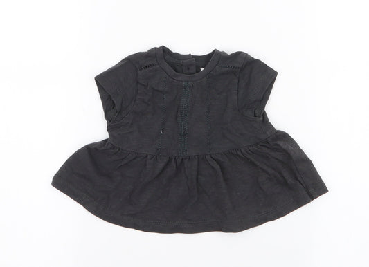 NEXT Girls Grey  100% Cotton Skater Dress  Size Newborn  Round Neck Button - Up to 1 Month