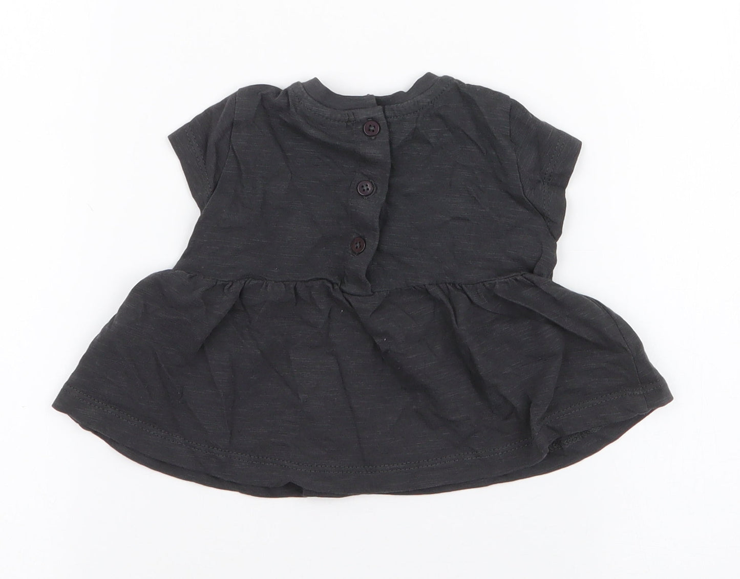 NEXT Girls Grey  100% Cotton Skater Dress  Size Newborn  Round Neck Button - Up to 1 Month