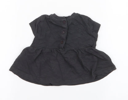 NEXT Girls Grey  100% Cotton Skater Dress  Size Newborn  Round Neck Button - Up to 1 Month