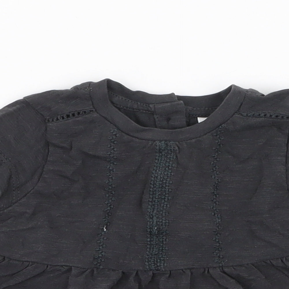 NEXT Girls Grey  100% Cotton Skater Dress  Size Newborn  Round Neck Button - Up to 1 Month
