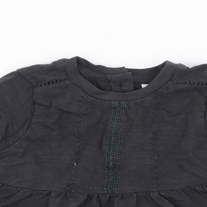 NEXT Girls Grey  100% Cotton Skater Dress  Size Newborn  Round Neck Button - Up to 1 Month