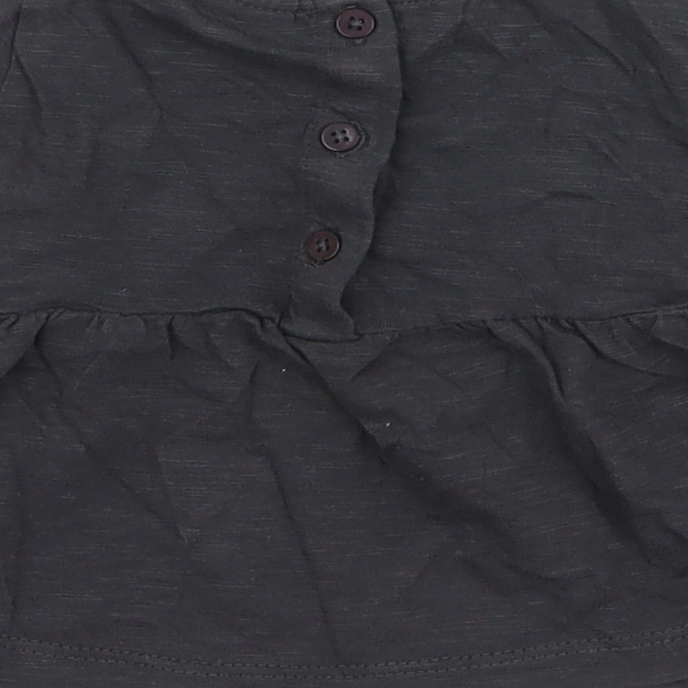 NEXT Girls Grey  100% Cotton Skater Dress  Size Newborn  Round Neck Button - Up to 1 Month