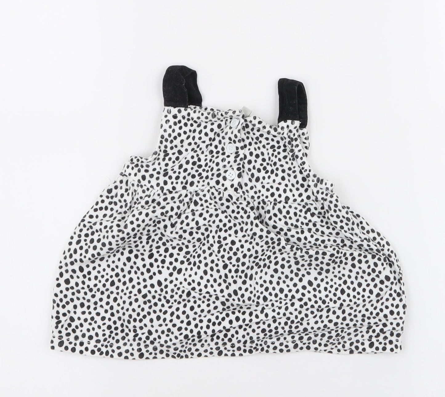 Peacocks Girls White Polka Dot 100% Cotton Pinafore/Dungaree Dress  Size 3-6 Months  High Neck Button