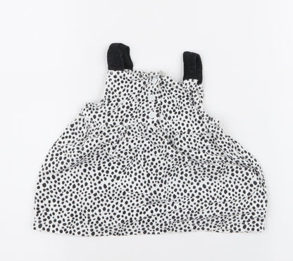 Peacocks Girls White Polka Dot 100% Cotton Pinafore/Dungaree Dress  Size 3-6 Months  High Neck Button
