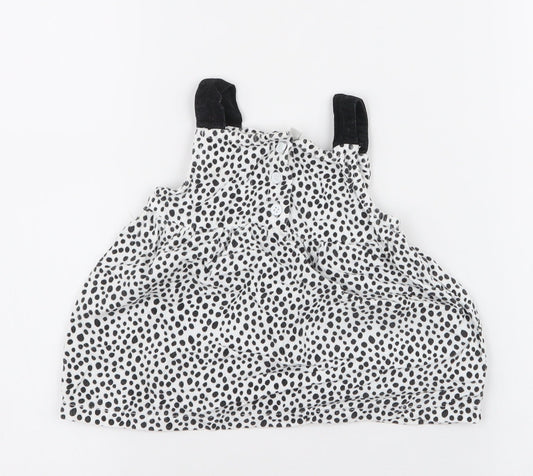 Peacocks Girls White Polka Dot 100% Cotton Pinafore/Dungaree Dress  Size 3-6 Months  High Neck Button