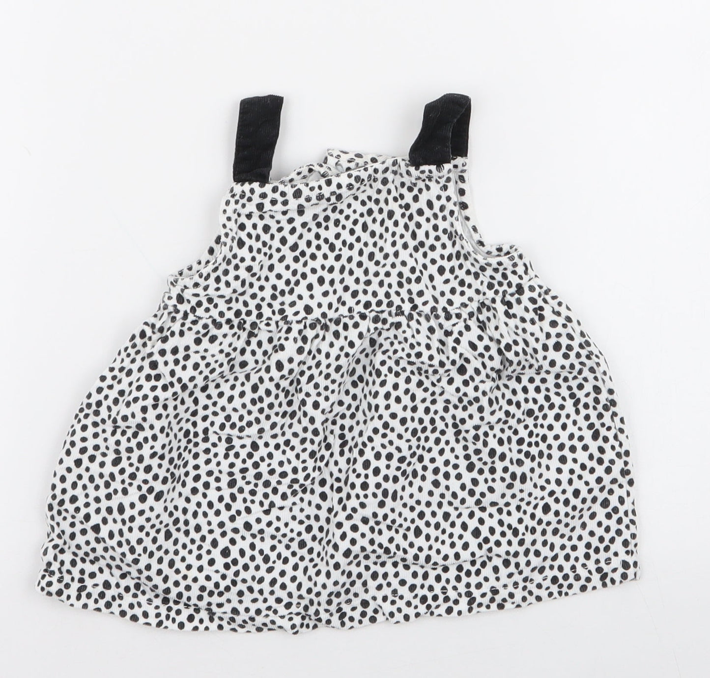 Peacocks Girls White Polka Dot 100% Cotton Pinafore/Dungaree Dress  Size 3-6 Months  High Neck Button