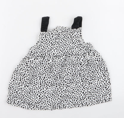Peacocks Girls White Polka Dot 100% Cotton Pinafore/Dungaree Dress  Size 3-6 Months  High Neck Button