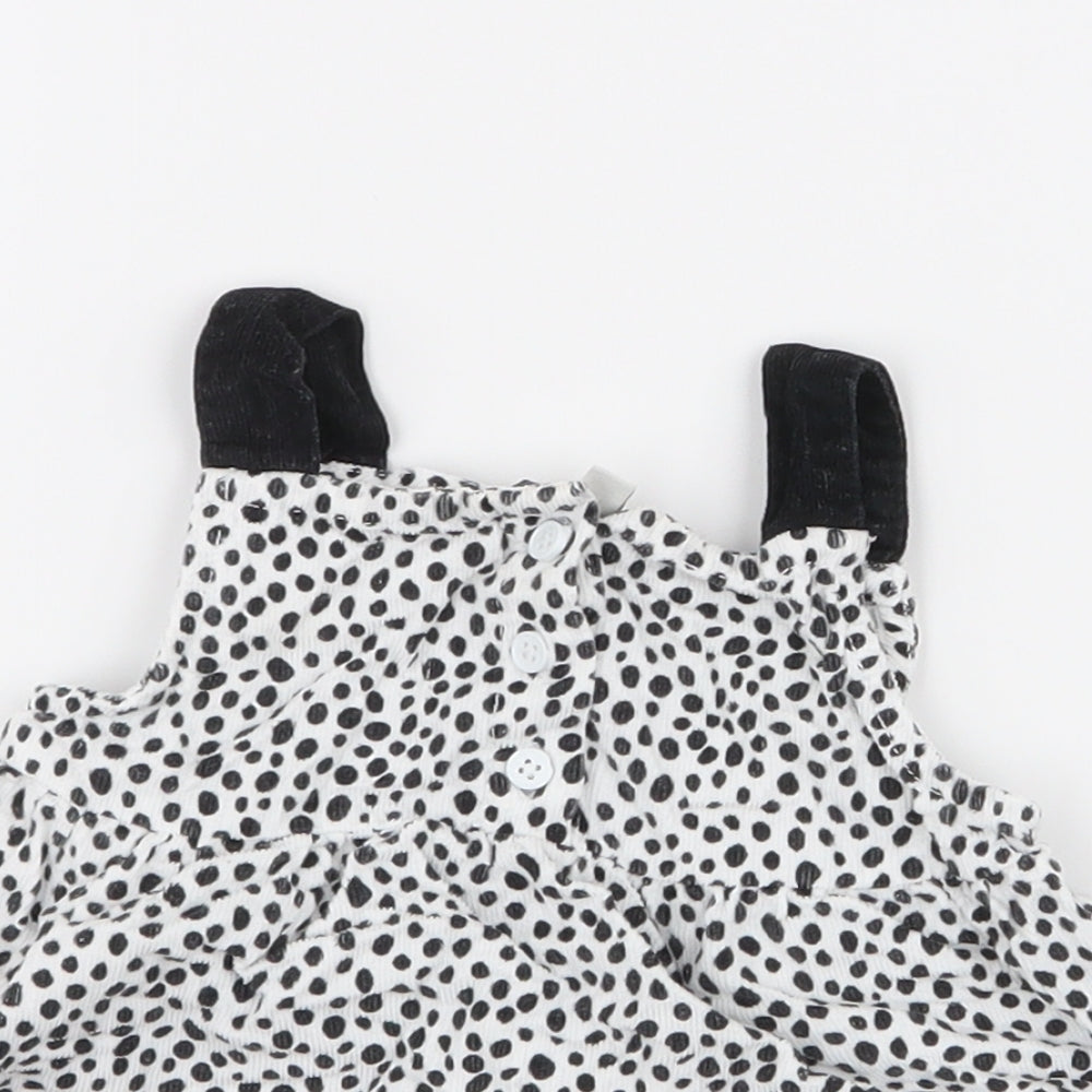 Peacocks Girls White Polka Dot 100% Cotton Pinafore/Dungaree Dress  Size 3-6 Months  High Neck Button