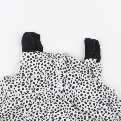 Peacocks Girls White Polka Dot 100% Cotton Pinafore/Dungaree Dress  Size 3-6 Months  High Neck Button