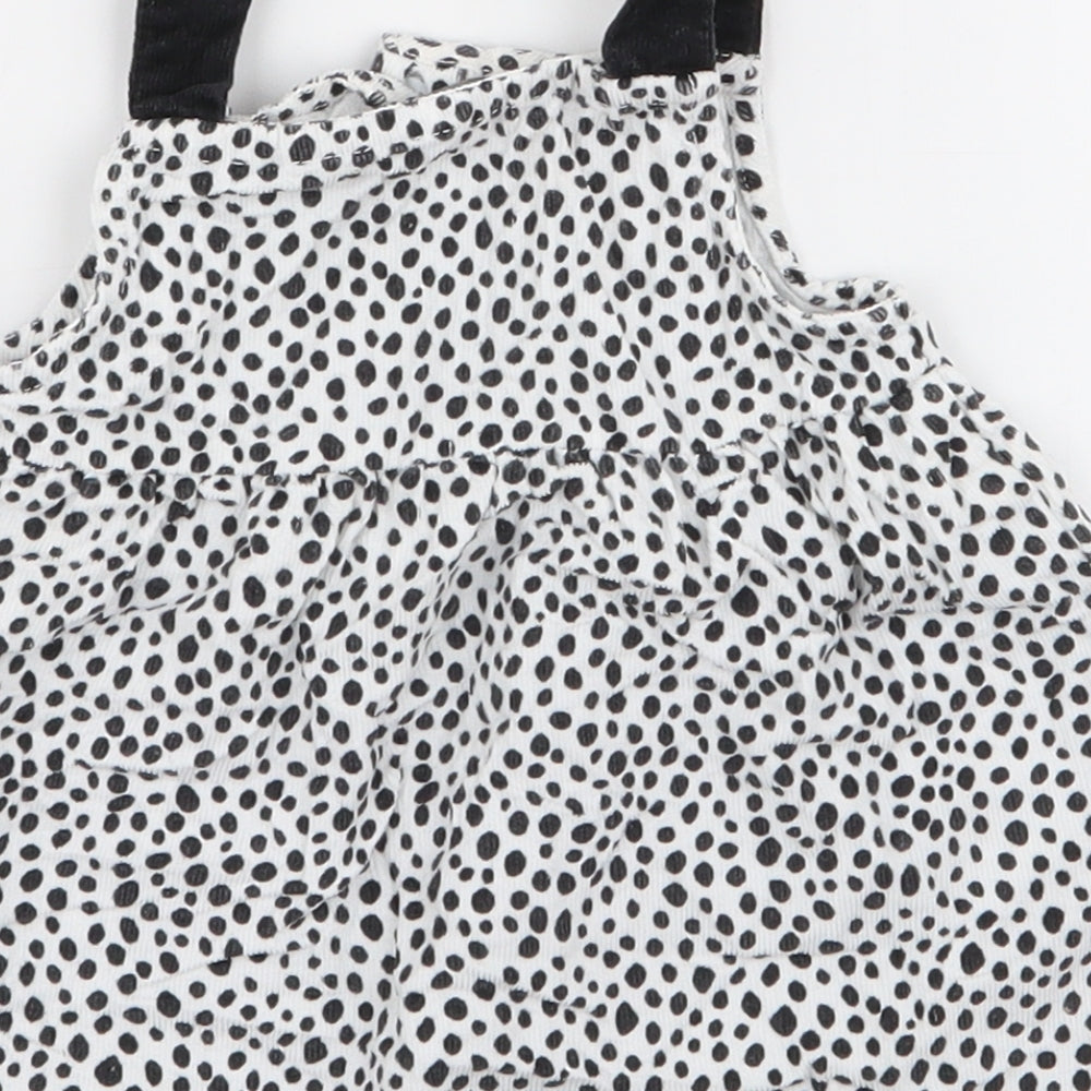 Peacocks Girls White Polka Dot 100% Cotton Pinafore/Dungaree Dress  Size 3-6 Months  High Neck Button