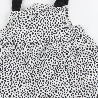 Peacocks Girls White Polka Dot 100% Cotton Pinafore/Dungaree Dress  Size 3-6 Months  High Neck Button