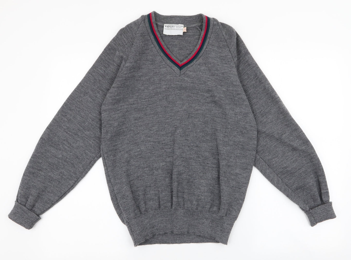 warnocks Mens Grey V-Neck  Polyester Pullover Jumper Size S