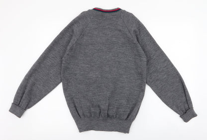 warnocks Mens Grey V-Neck  Polyester Pullover Jumper Size S