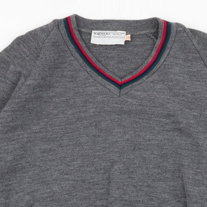 warnocks Mens Grey V-Neck  Polyester Pullover Jumper Size S