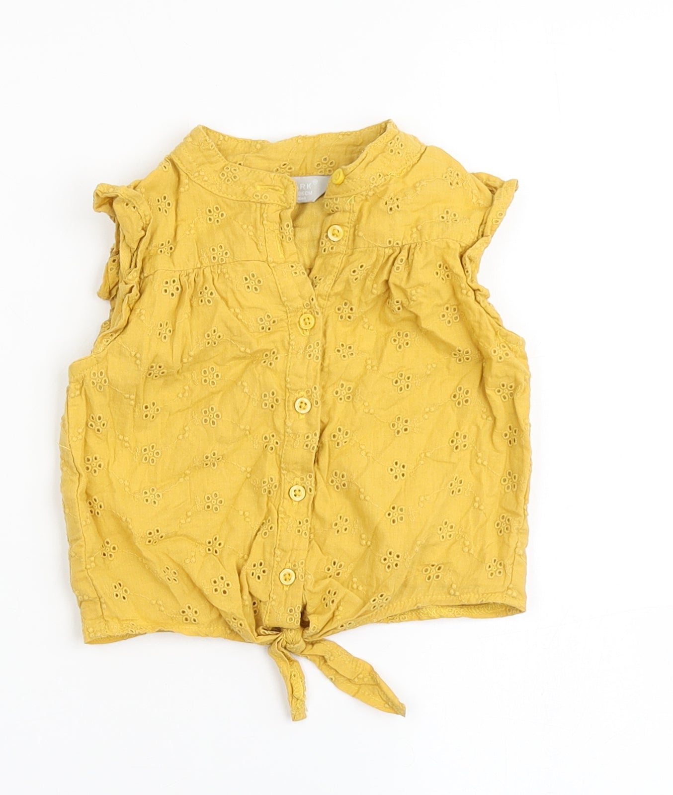 Primark Girls Yellow  100% Cotton Basic Blouse Size 12-18 Months Round Neck Button