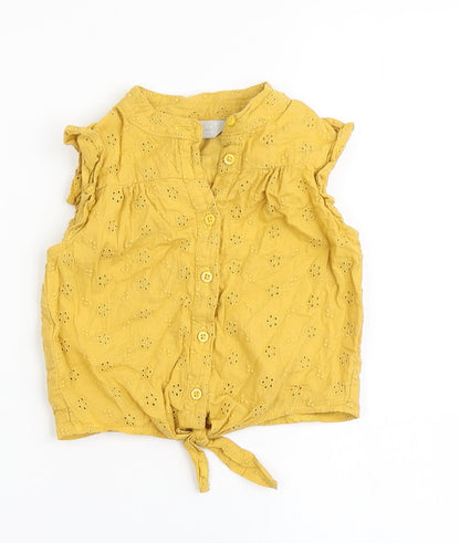 Primark Girls Yellow  100% Cotton Basic Blouse Size 12-18 Months Round Neck Button